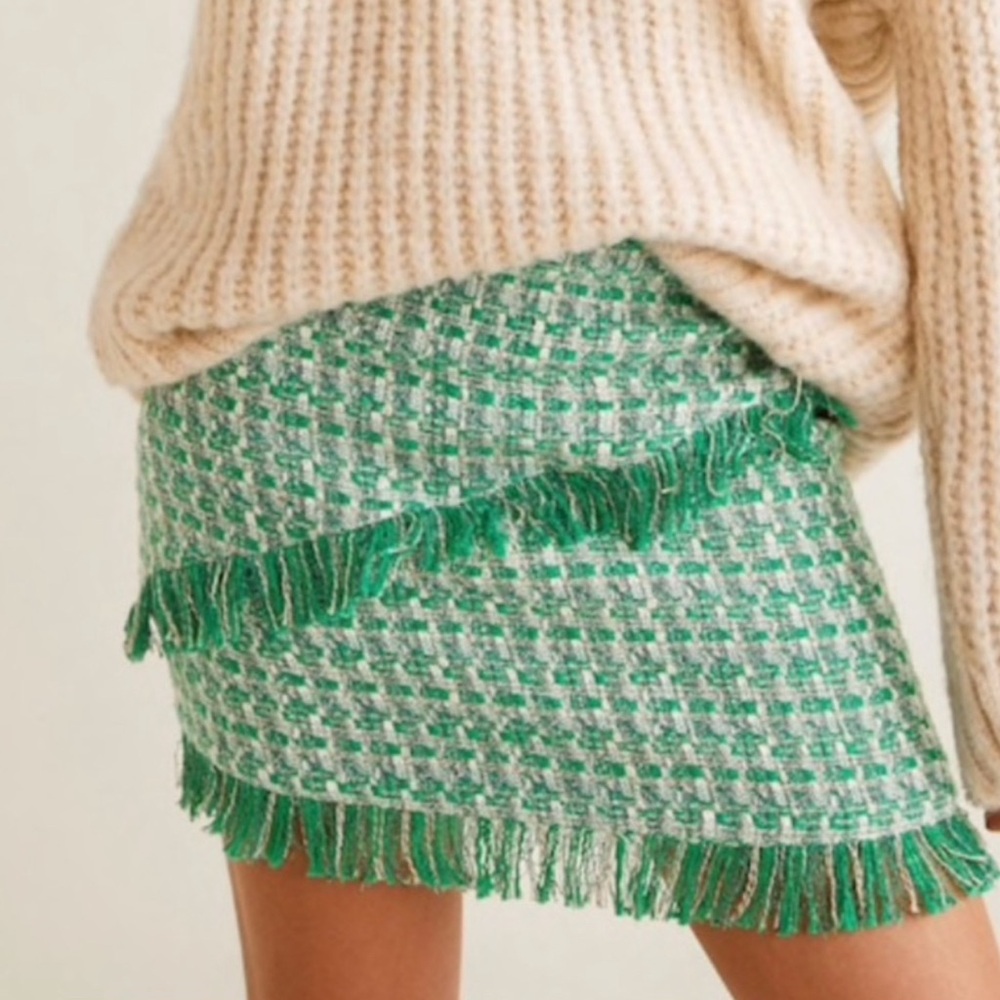 Mango Green Tweed Mini Skirt